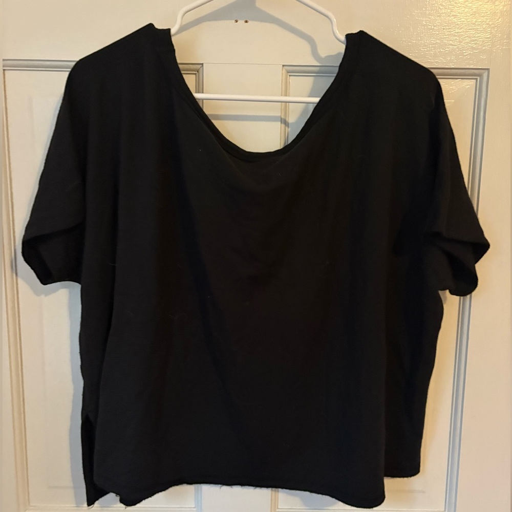 Athleta Unwind Crop Sweatshirt Short Sleeve Top in Black, Women’s Size Large (L) - Picture 4 of 8